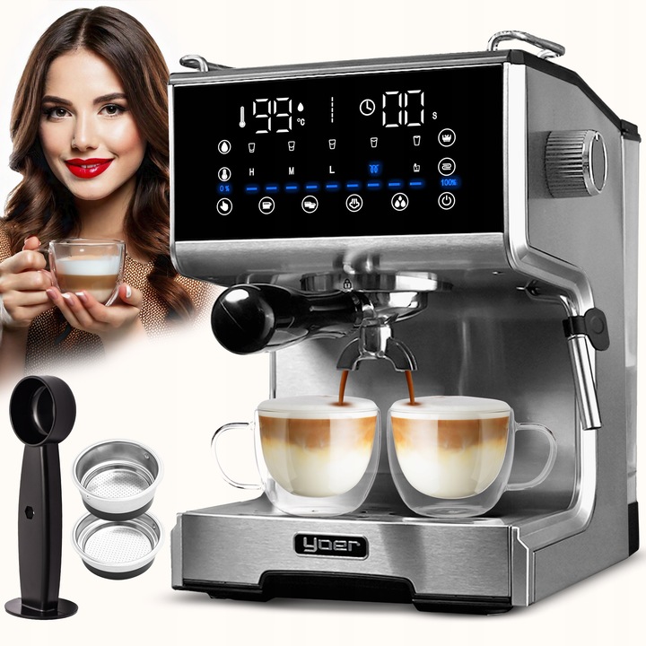 Ekspres ciśnieniowy Kolbowy Yoer 20bar 1350W +Spieniacz mleka +THERMOBLOCK