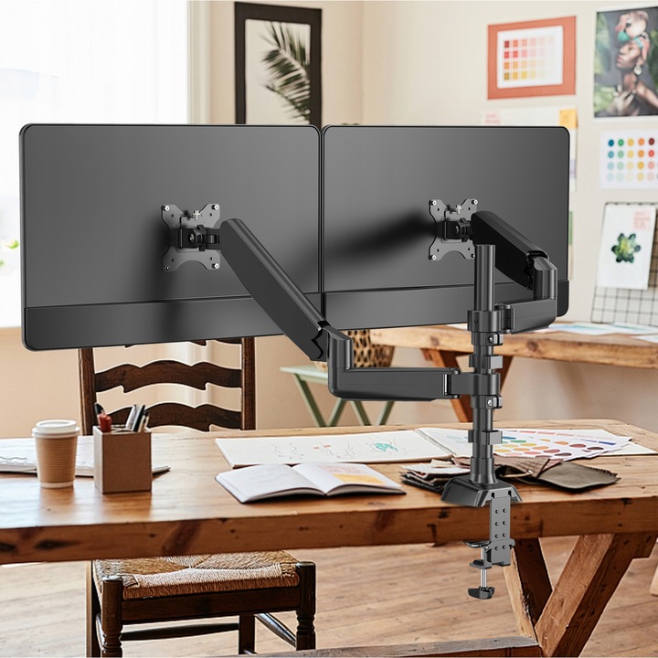 Podstawa obrotowa ze sprężyną gazową dla dwóch monitorów LCD 13-32 cale 9kg