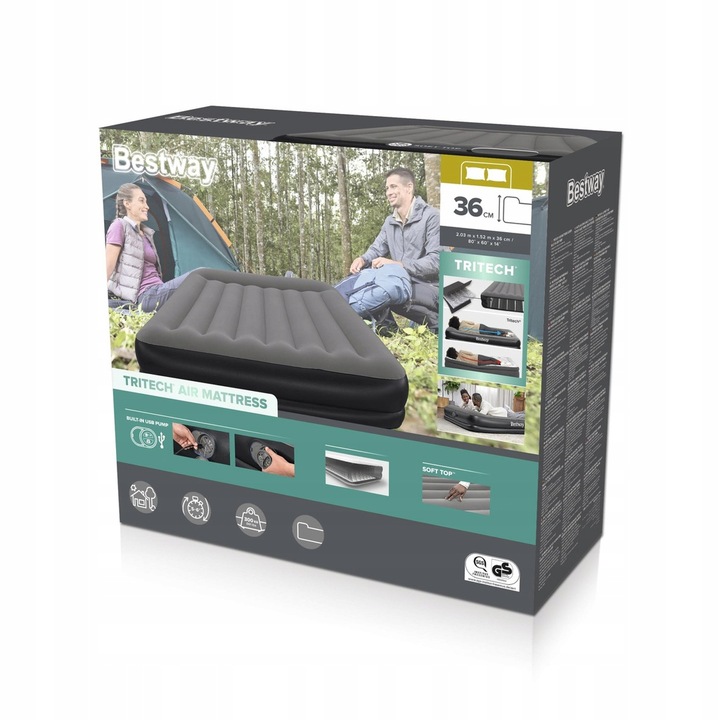 Materac 2os dmuchany Tritech Air wbudowana pompka USB Bestway 203x152x36cm