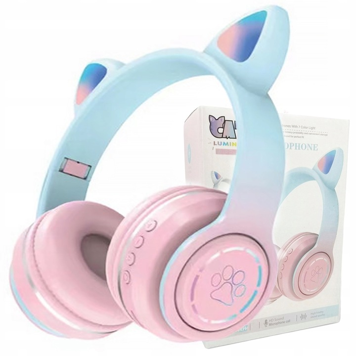 SŁUCHAWKI BEZPRZEWODOWE DLA DZIECI KOCIE USZY SLUCHAWKI DLA DZIEWCZYNKI