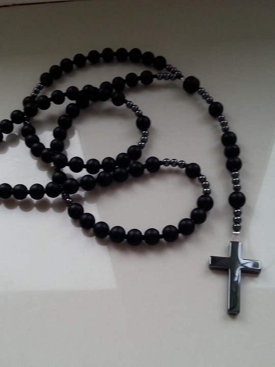 MĘSKI NASZYJNIK RÓŻANIEC ONYKS HEMATYT HIT Nowość