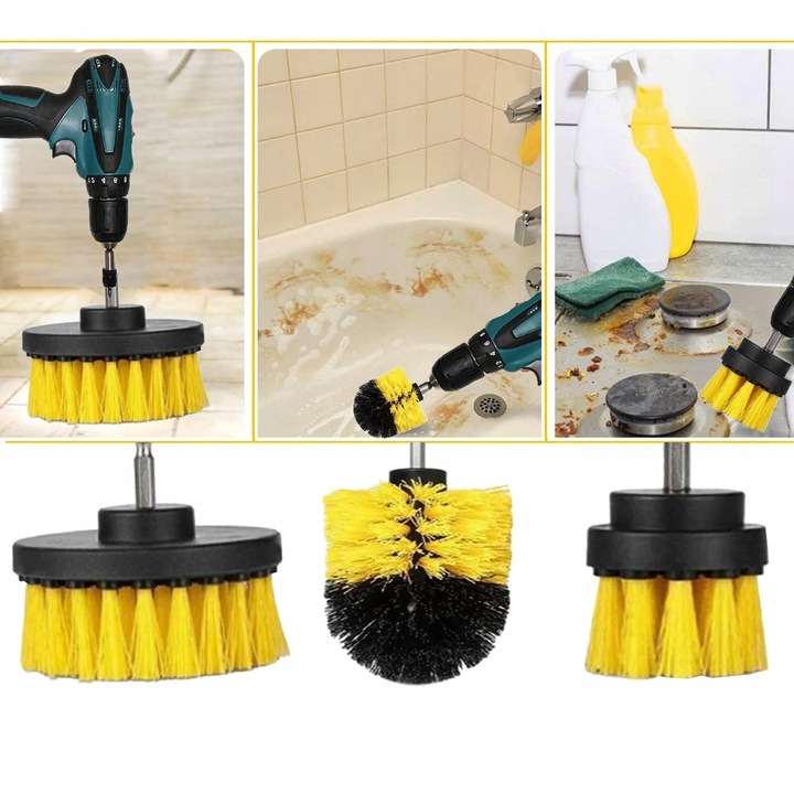 ZESTAW 3 X SZCZOTKA DO FELG NYLONOWA NA WIERTARKĘ