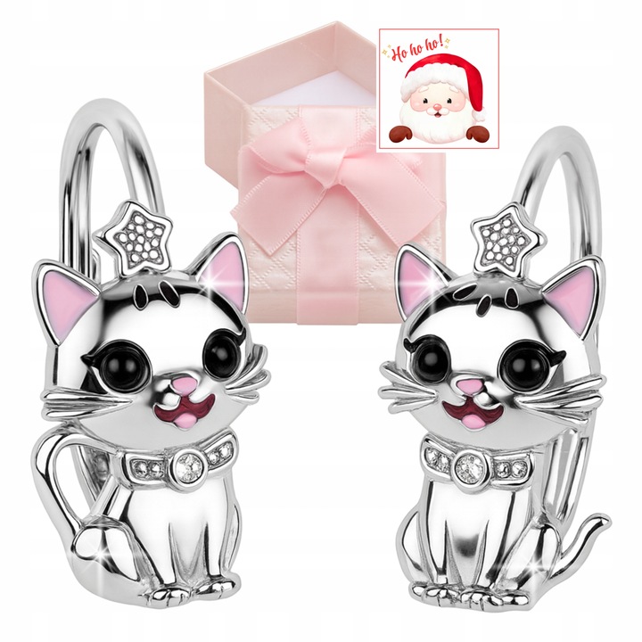 KOLCZYKI SREBRNE KOT KOTEK DLA DZIEWCZYNKI ANGIELSKIE SREBRO 925 ORYGINALNE