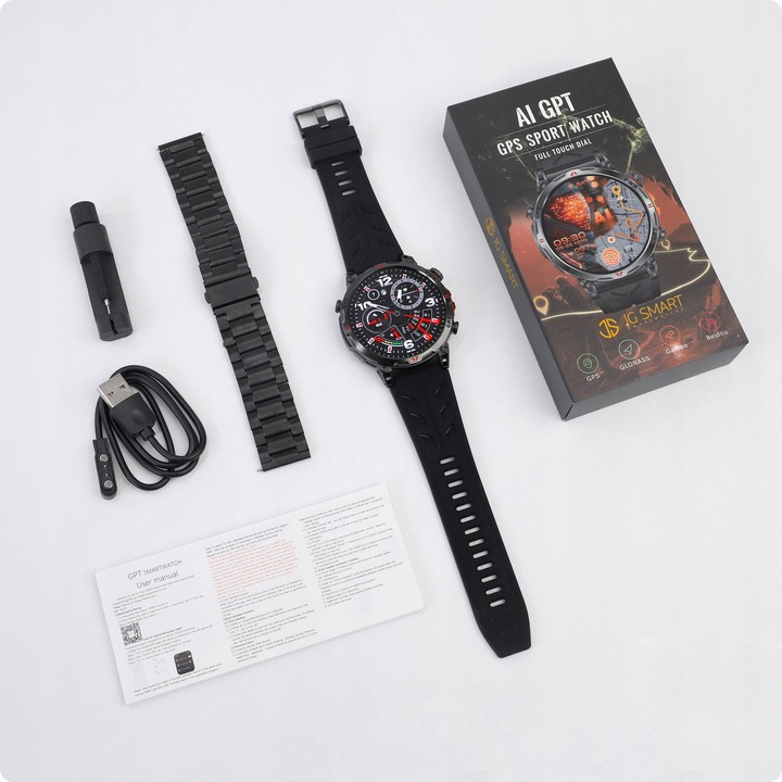 SMARTWATCH MĘSKI ZEGAREK CHAT GPT GPS ROZMOWY SPORT 650mAh 2 paski MENU POL