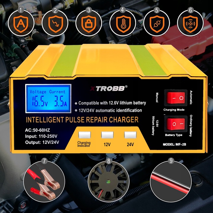 Prostownik SAMOCHODOWY AUTOMATYCZNY Z FUNKCJĄ NAPRAWY AKUMULATORÓW 12V 24V
