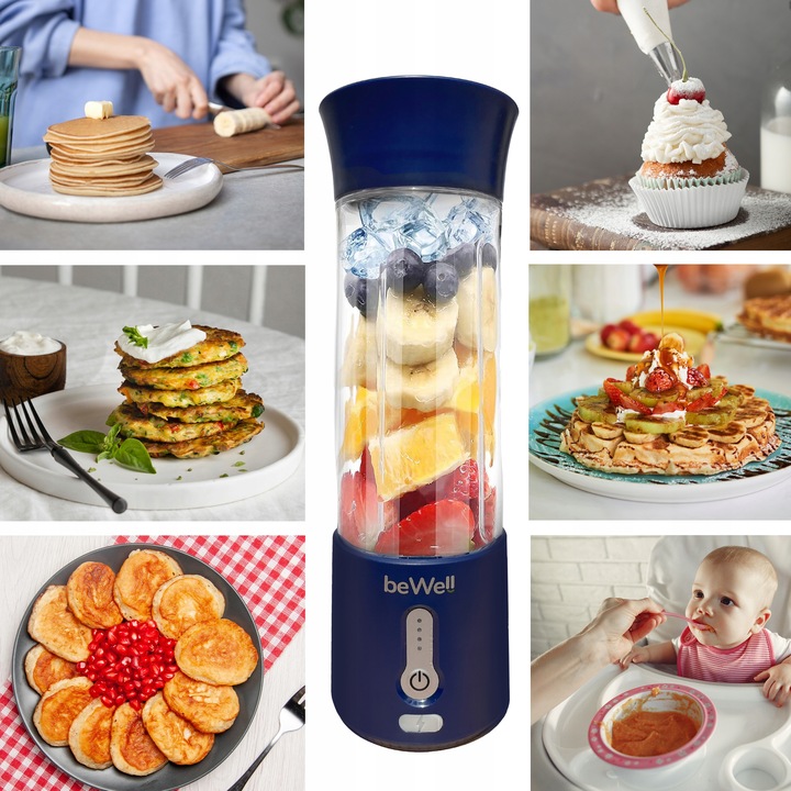 BLENDER KIELICHOWY DO SMOOTHIE I KOKTAJLI RECZNY beWell 500ml BEZPRZEWODOWY