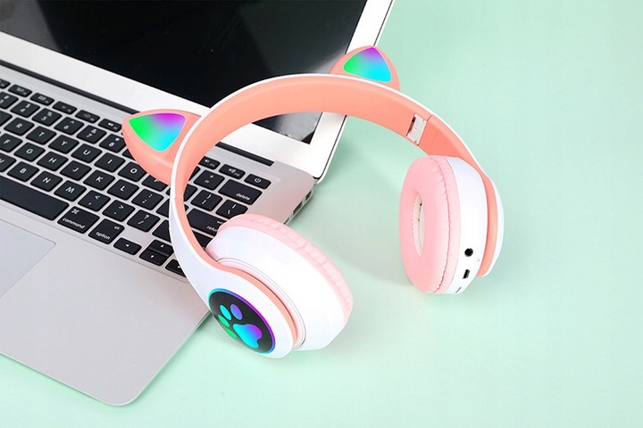 Słuchawki Kotki dla dzieci Bluetooth LED RGB Różowe Kocie Uszy