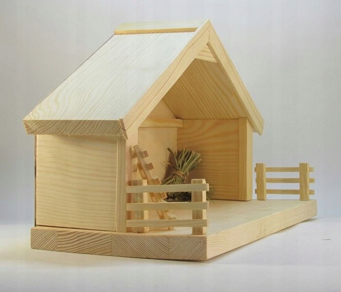 Szopka bożonarodzeniowa stajenka naturalna sosnowa +oświetlenie led 8-11cm