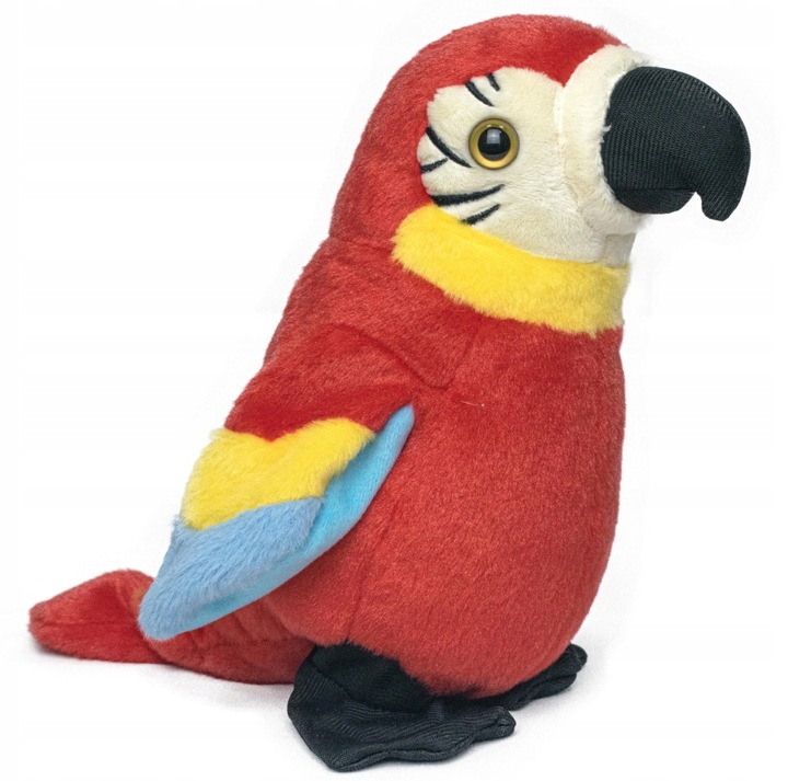 PAPUGA CZEROWNA GADAJĄCA POWTARZAJĄCA MUZYKUJĄCA PLUSZOWA MASKOTKA ROZMAWIA