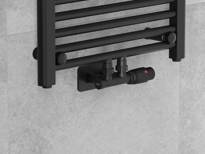 MEXEN G00 ZESTAW TERMOSTATYCZNY KĄTOWY Z MASKOWNICĄ S DUPLEX DN50 CZARNY