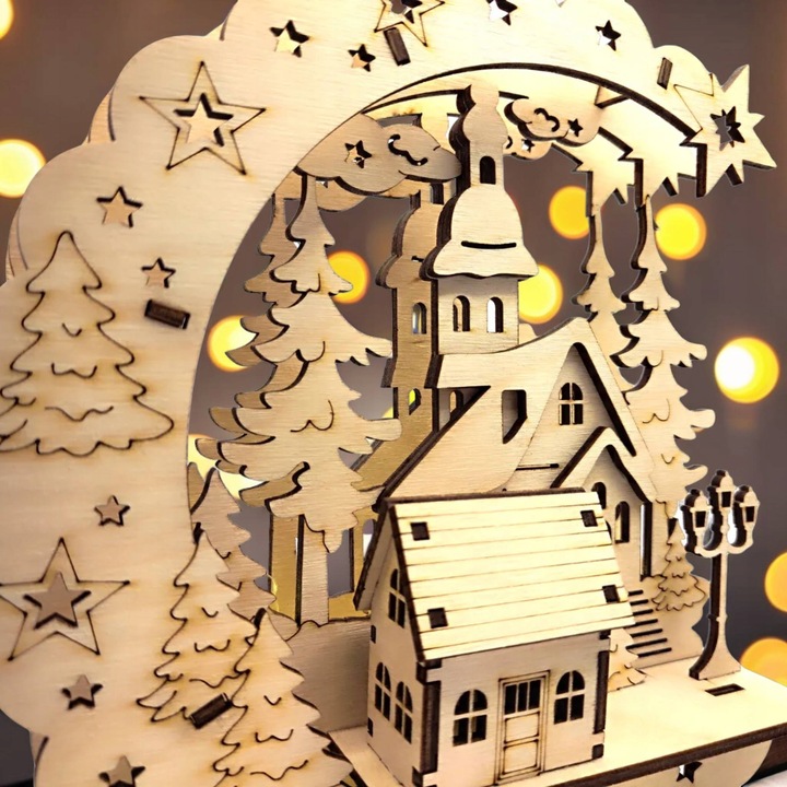 Drewna świąteczna Dekoracje świąteczne Domek Drewniany Ozdoba 3D LED