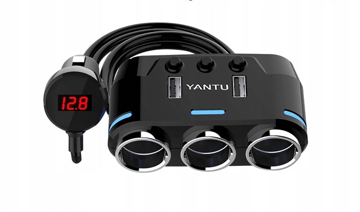 TRÓJNIK ROZGAŁĘŹNIK ZAPALNICZKI WOLTOMIERZ 2x USB