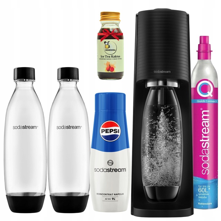 Saturator Sodastream Terra Czarny do gazowania wody, PEPSI + ICE TEA KAKTUS