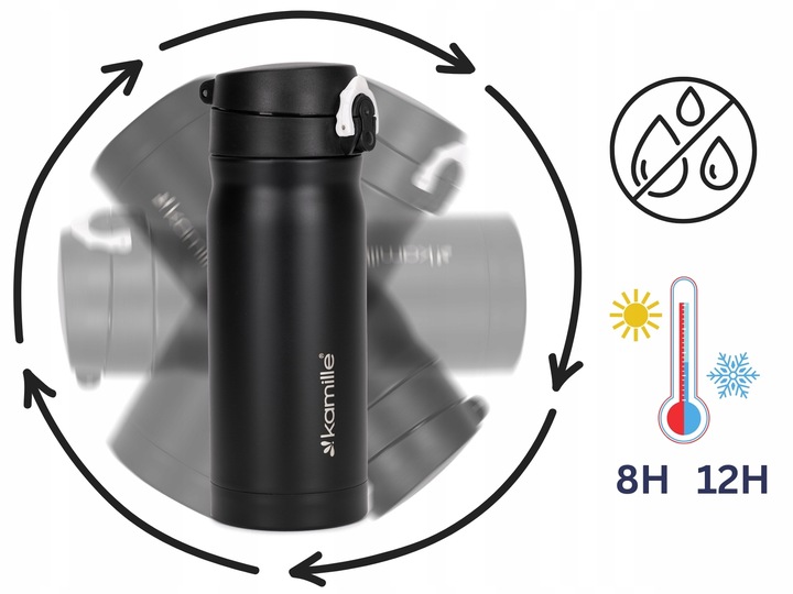 KUBEK TERMICZNY TERMOS STALOWY 100% SZCZELNY pojemny bidon 360 ml KAMILLE