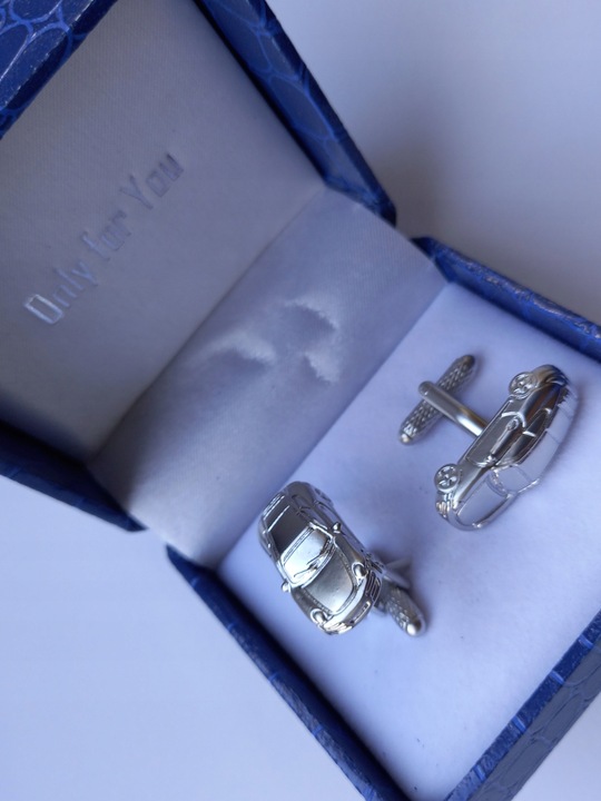 Srebrne spinki do mankietów Model Miniaturka Samochód Porsche 911 + Etui