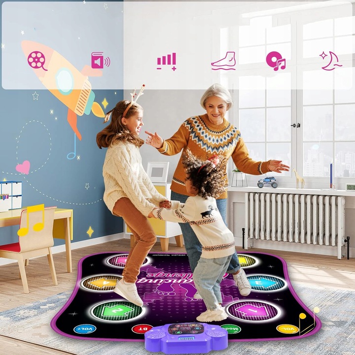 MATA DO TAŃCA DLA DZIECI MUZYKA BLUETOOTH 6 STRZAŁEK ŚWIETLNYCH LED