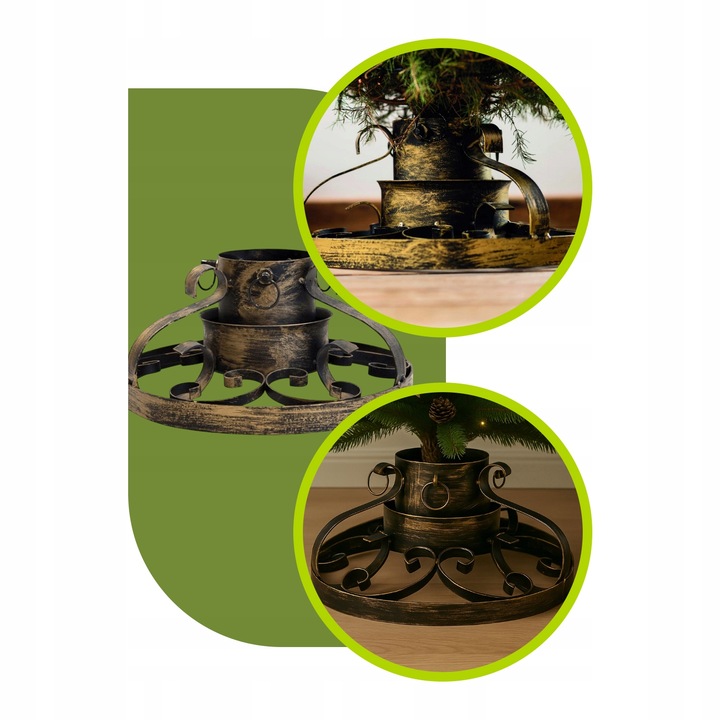 STOJAK NA CHOINKĘ ZŁOTY METALOWY Z POJEMNIKIEM NA WODĘ 0,9 L