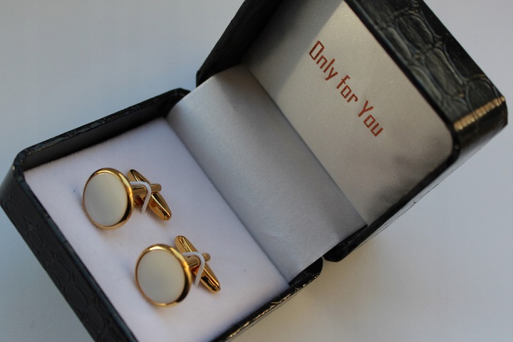 Spinki do mankietów EXC Złote z Białą Masą Perłową