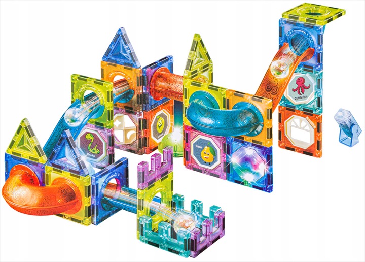 KLOCKI MAGNETYCZNE KONSTRUKCYJNE LABIRYNT UKŁADANKA ŚWIECĄCY TOR 75 el