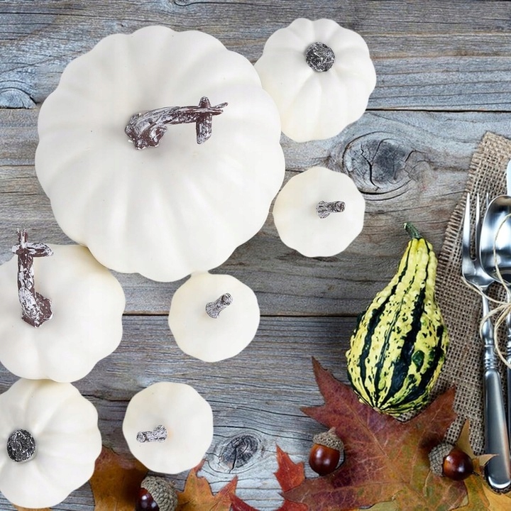 Dynia ozdoba jesienna sztuczne dynie Halloween zestaw 7 szt białe