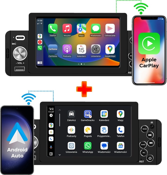 RADIO SAMOCHODOWE 1DIN BLUETOOTH 5" EKRAN DOTYK APPLE CARPLAY ANDROID AUTO