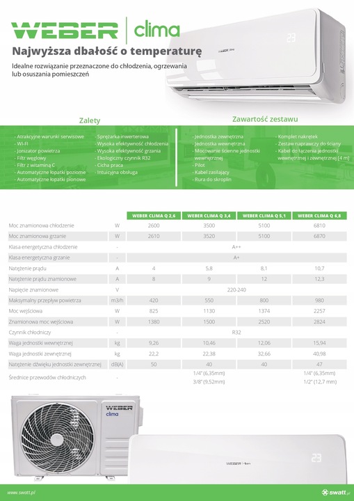 Klimatyzator ścienny WEBER CLIMA Q 3,4 kW + WiFi + 4D