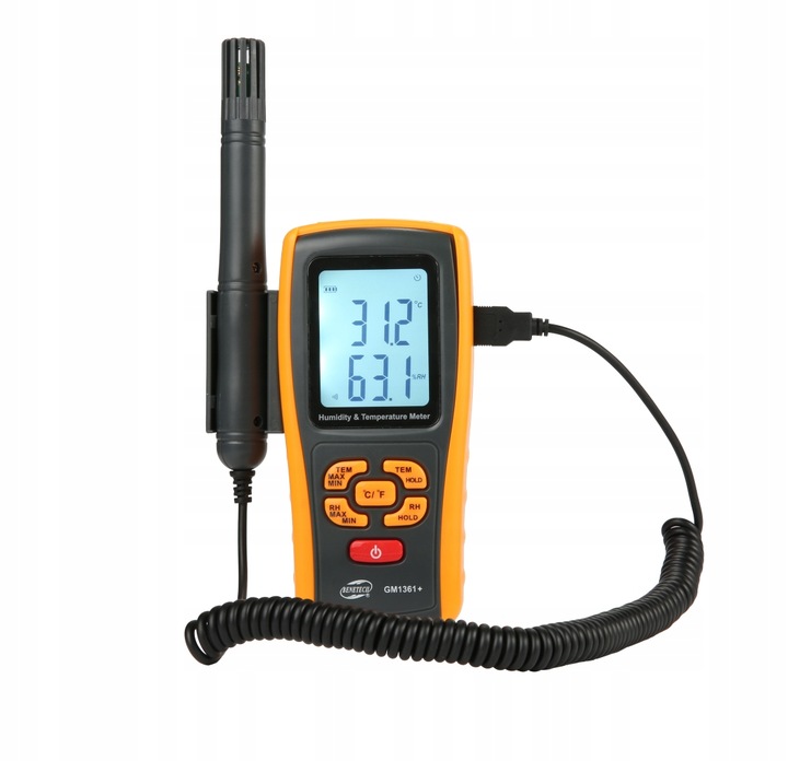 HIGROMETR WILGOTNOŚCIOMIERZ MIERNIK WILGOTNOŚCI TEMPERATUR POWIETRZA BT LCD