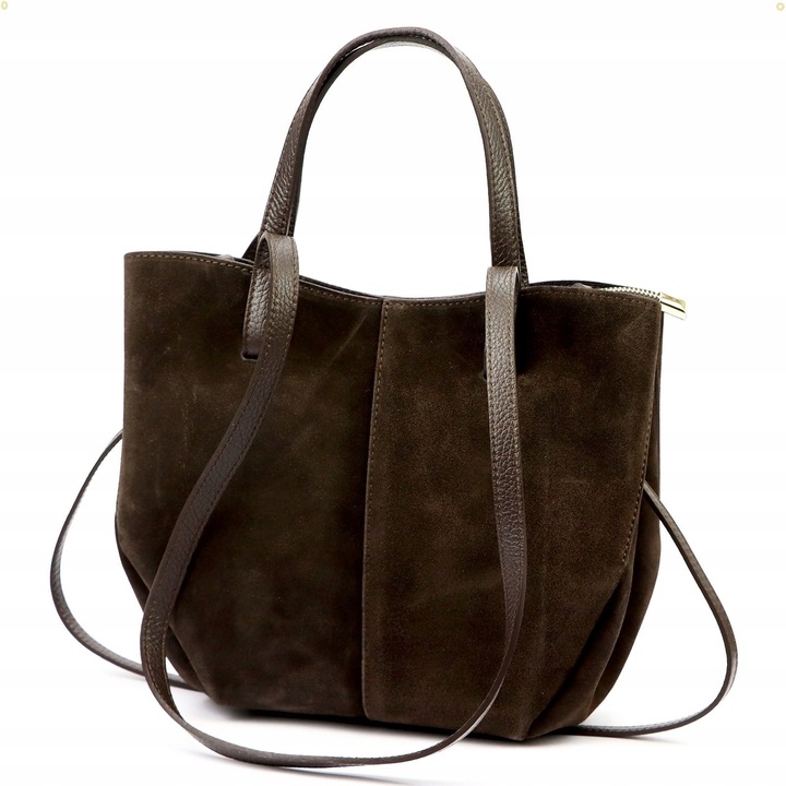 Vera Pelle torebka shopper skóra naturalna zamszowa brązowa czekoladowa