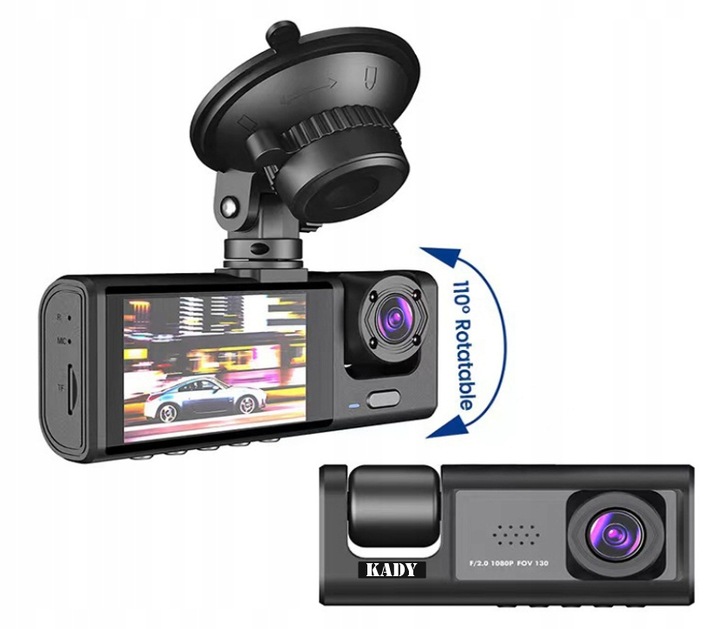 KAMERA SAMOCHODOWA WIDEOREJESTRATOR KADY FULL HD 3 KMAERY DO TAXI/UBER/BOLT