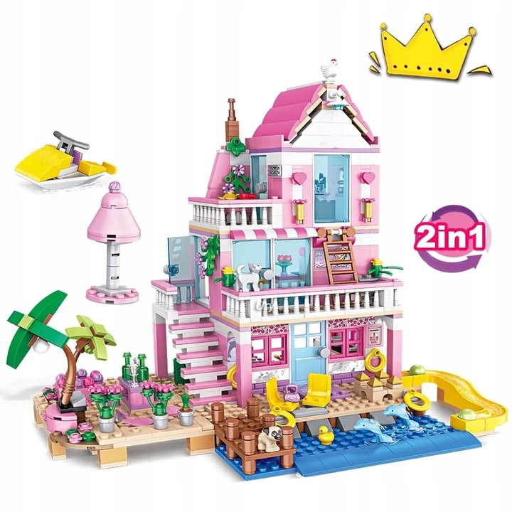 Zestaw Klocków Dla Dziewczynek Letnia Willa Na Plaży Klocki Różowy Domek 01