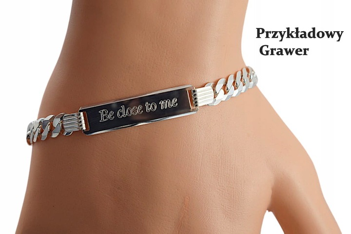 Bransoleta Srebrna Męska Pancerka Pełna z Blaszką pr 925 Grawer Gratis