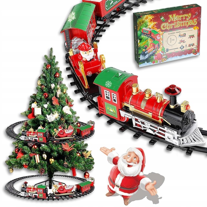 Pociąg świąteczny oświetlenie dźwięk KOLEJKA tory Lokomotywa + 4 wagony