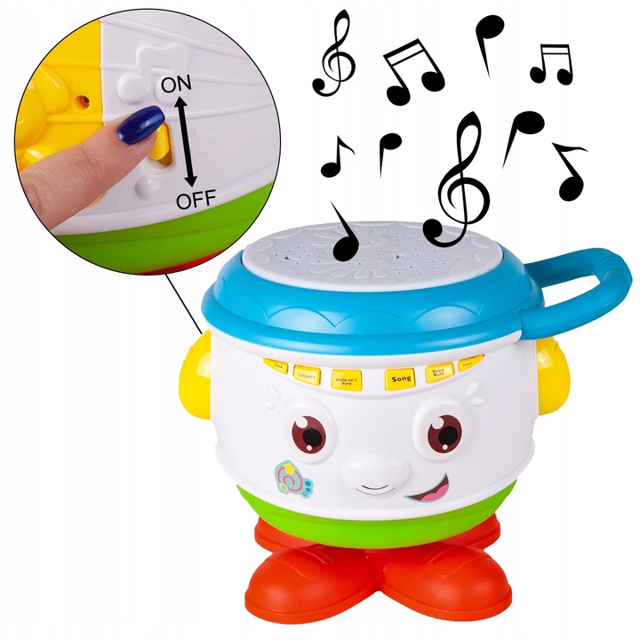 BĘBENEK MUZYCZNY INTERAKTYWNY OBROTOWY DLA DZIECI ŚWIATŁO ŚMIECH DZIECKA