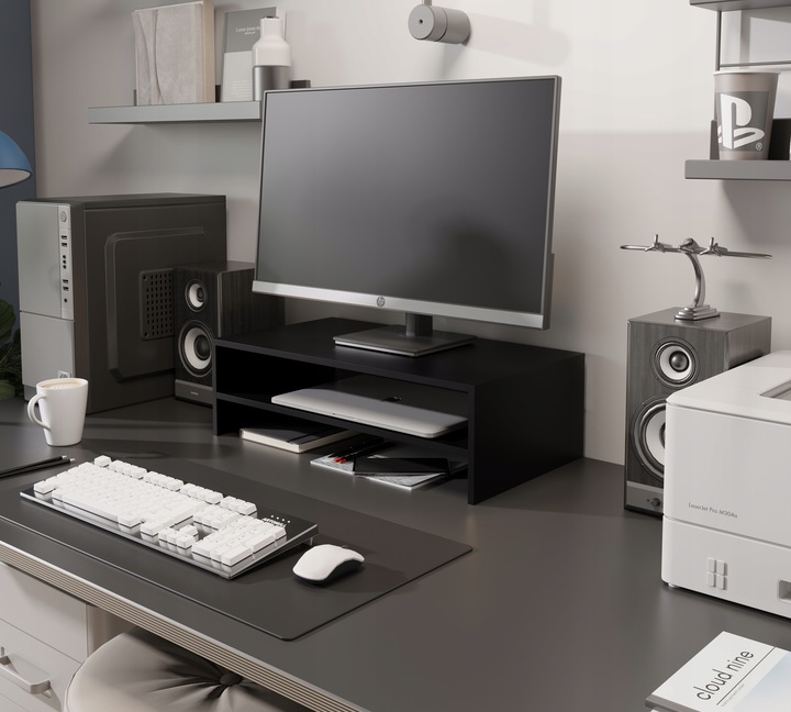 PODSTAWKA POD MONITOR Z PÓŁKĄ NA BIURKO NADSTAWKA PODNOSI EKRAN O 14 CM