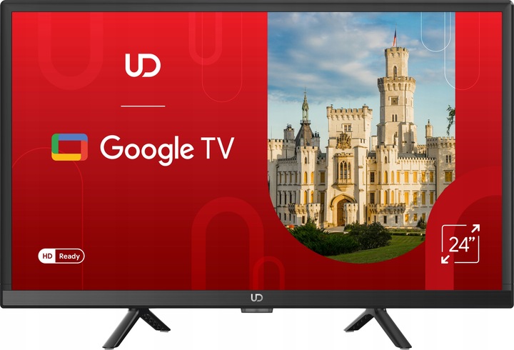 TELEWIZOR UD 24 CALE LED HD SMART GOOGLE TV DVB T T2 C2 HEVC WIFI CZARNY
