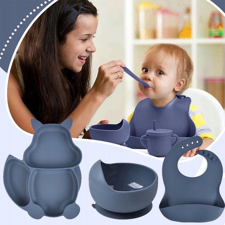 ZESTAW DO KARMIENIA NACZYŃ SILIKONOWE TALERZYK DLA NIEMOWLĄT Z PRZYSSAWKĄ