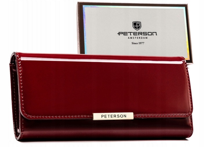Portfel damski duży RFID na zatrzask pojemny na karty dokumenty PETERSON