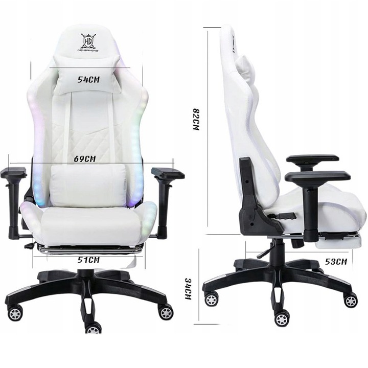 FOTEL GAMINGOWY BIUROWY WYGODNY KRZESŁO GRACZA OBROTOWY +RGB LED I PODNÓŻEK