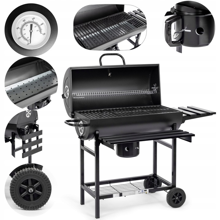 ACTIVA GRILL WĘGLOWY OGRODOWY BECZKA Z RUSZTEM ŻELIWNYM I POKROWCEM