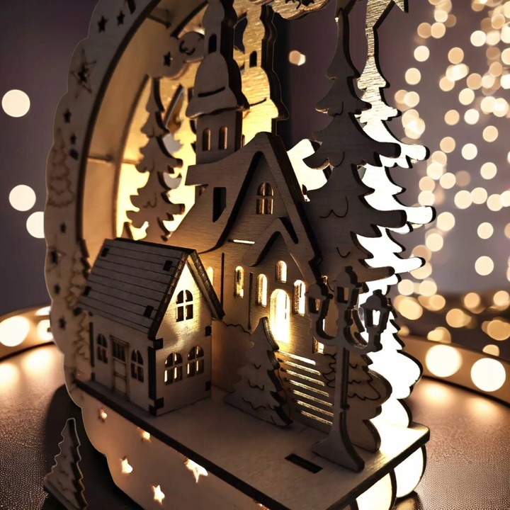 Drewna świąteczna Dekoracje świąteczne Domek Drewniany Ozdoba 3D LED