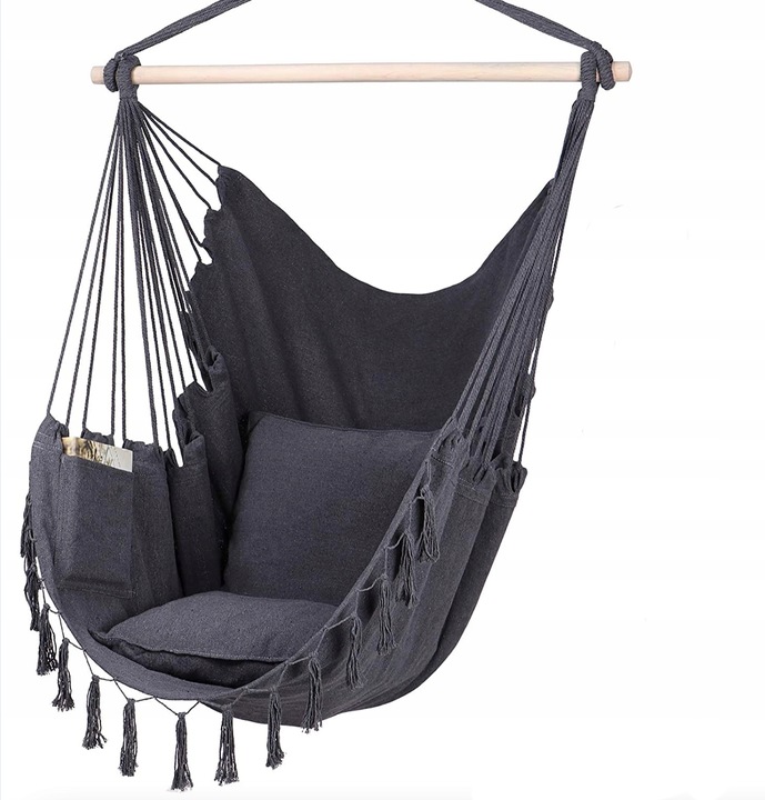 Ciemno szary Antracyt hamak brazylijski kokon huśtawka ogrodowa poduszki