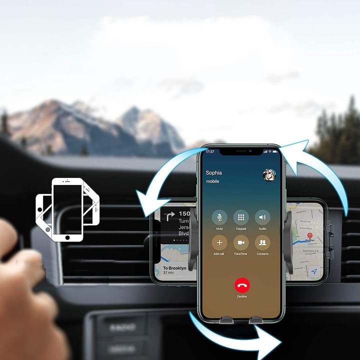 UCHWYT WIESZAK NA TELEFON NA KRATKĘ WYLOT POWIETRZA DO SAMOCHODU Z PRZYCISK