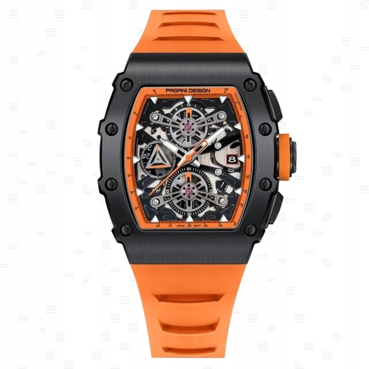 ZEGAREK MĘSKI PAGANI POMARAŃCZOWY KWARC SZKŁO SZAFIROWE ANALOGOWY PD-YS011