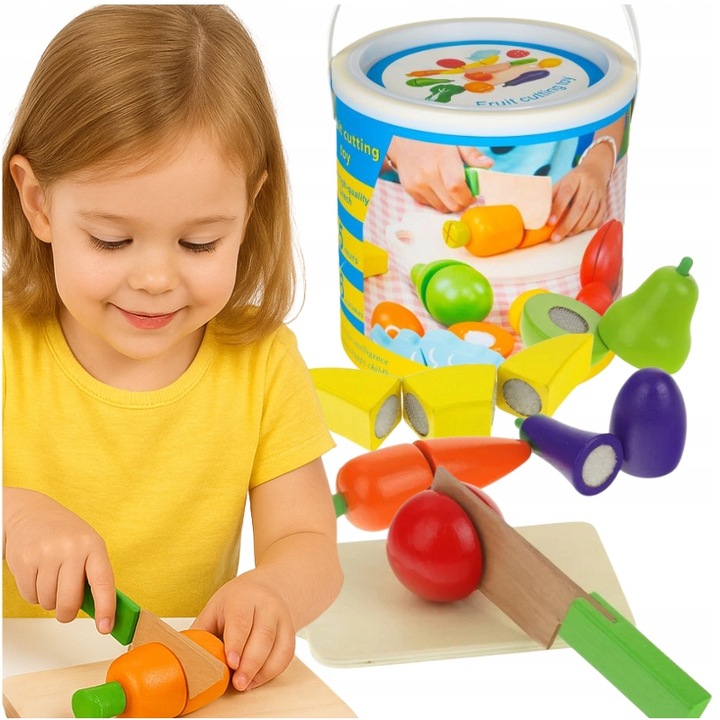 DREWNIANE WARZYWA I OWOCE ZESTAW DO KROJENIA ZESTAW PRZENOŚNY DO ZABAWY XXL