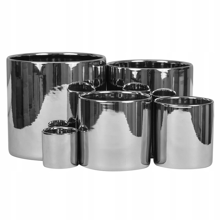 Doniczka Osłonka Ceramiczna Walec Srebrny Do Kwiatów i Kompozycji 15 cm