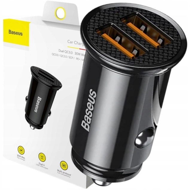 BASEUS SZYBKA ŁADOWARKA SAMOCHODOWA DO TELEFONU 30W 2x USB 5A QC 3.0 AFC