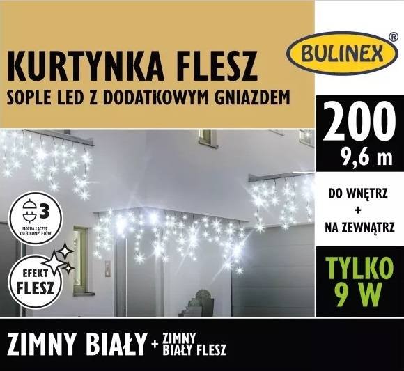 Kurtyna flesz 200LED 9,6m biały zimny zewnętrzna