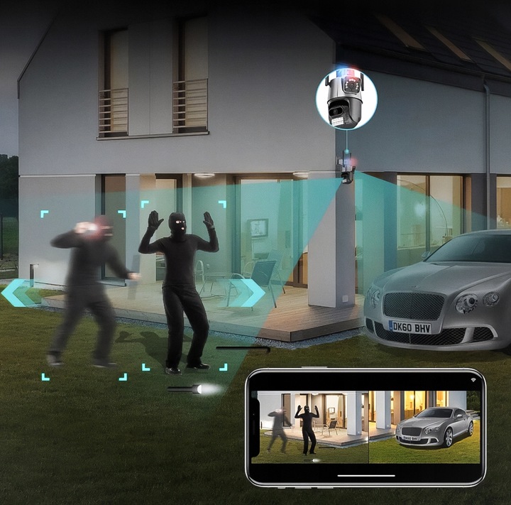 Kamera Zewnętrzna WiFi Obrotowa Podwójna Dwa Obiektywy 2x3MP