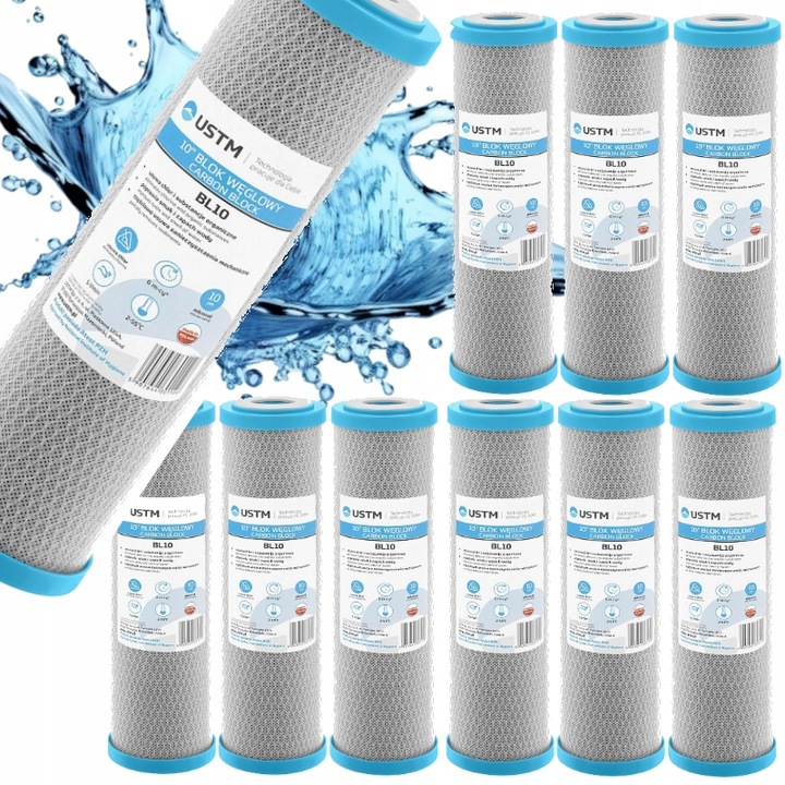 10x FILTR DO WODY WKŁAD filtrujący WĘGLOWY 10" CALI BLOK WĘGLOWY BL10 USTM