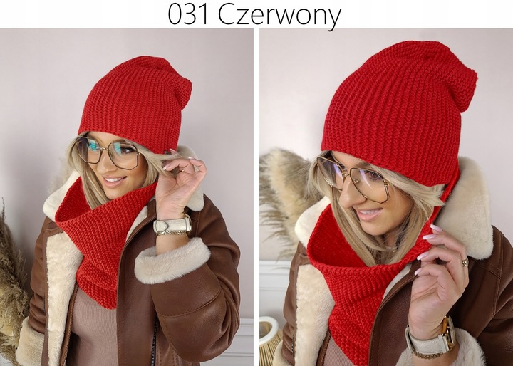 Ciepły KOMPLET damski CZAPKA + KOMIN szal PIĘKNY zimowy polski MODNE KOLORY